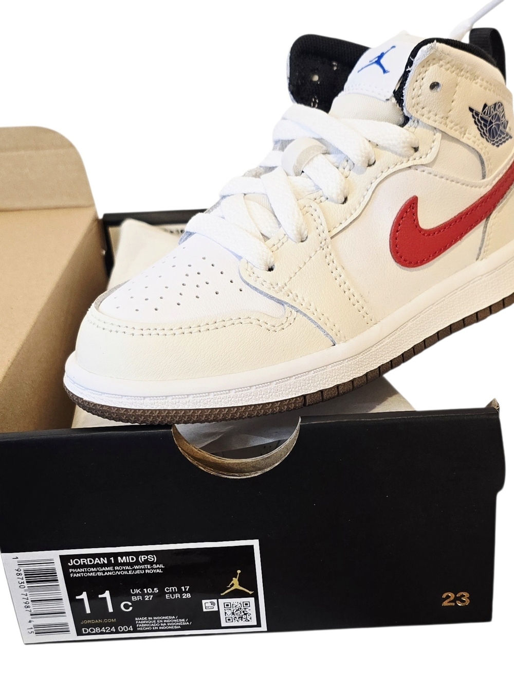 Jordan Kids' Mid-Top Sneakers in White and Red